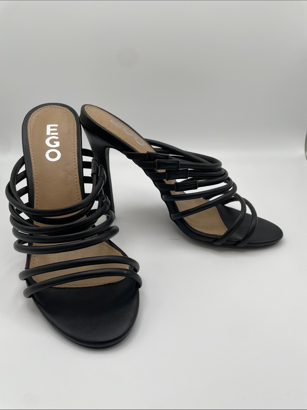EGO Black Multi-Strap High Heel Mules
